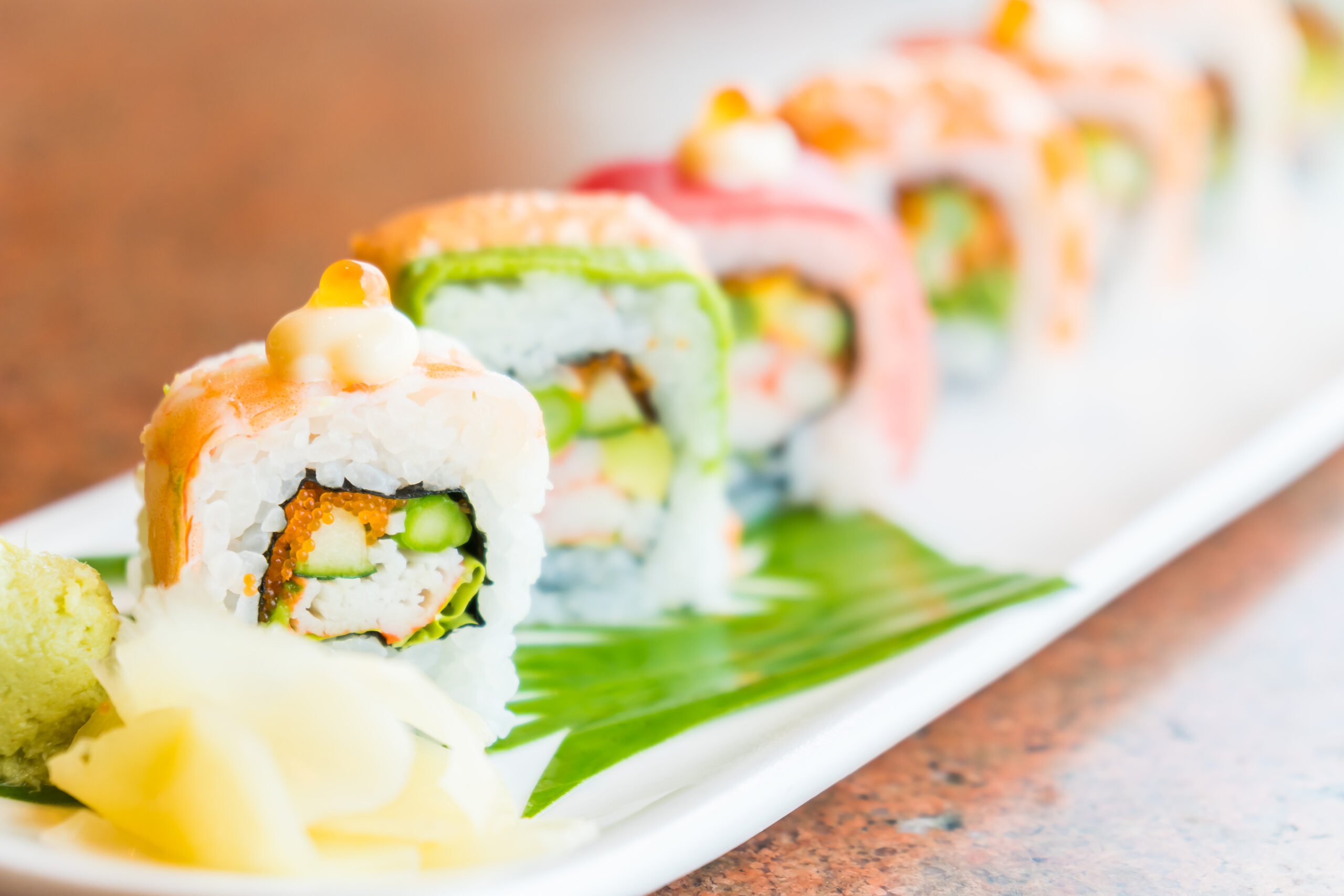 Selective focus point on Sushi roll - Japanese food style